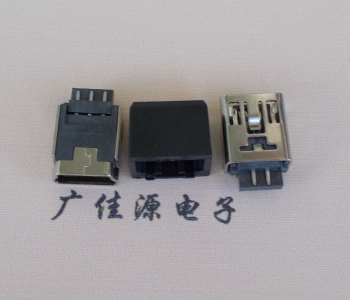 广州MINI USB 5Pin接口 带护套焊线母座 B型180度铜壳