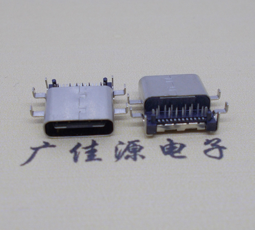 广州卧式type-24p母座前插后贴6脚插板，板上型type-c母座接口