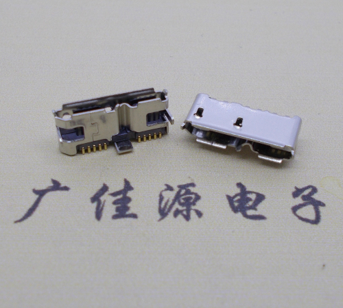 广州 双接口micro usb3.0母座有卷边10pin三个固定脚插板