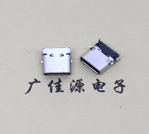 广州type c24p板上双壳连接器接口 DIP+SMT L=10.0脚长1.6母头